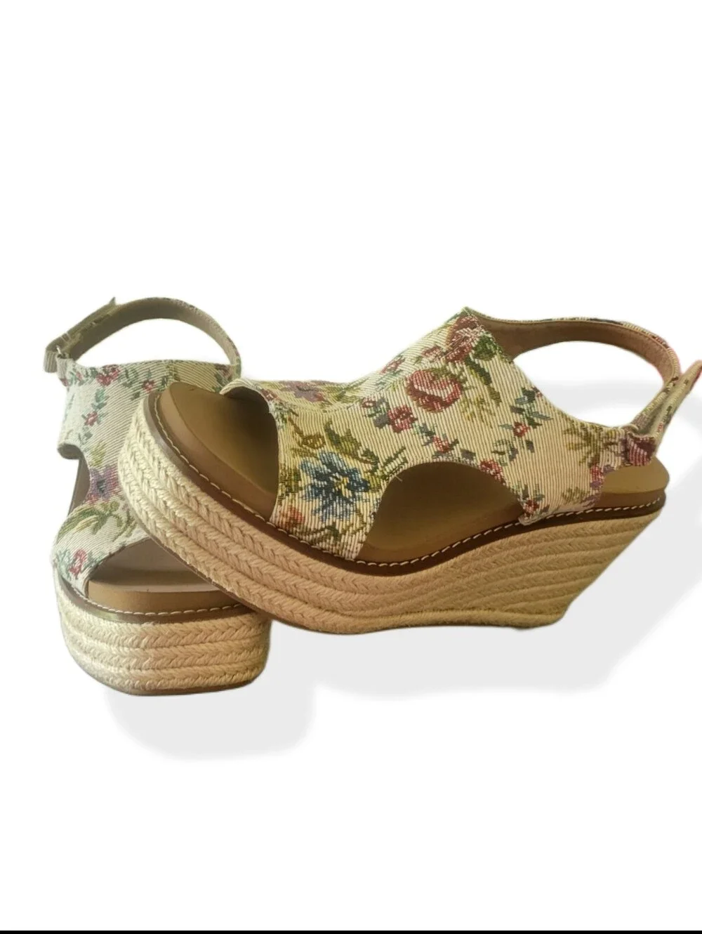 🌿Corkys Sand Brocade Floral Espadrille Wedge Sandals Size 7